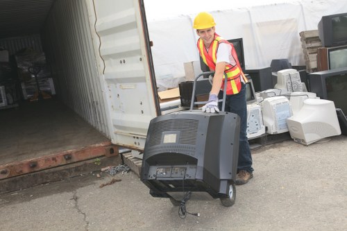 Various types of construction waste materials segregated for recycling